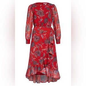 NWT Chelsea 28 floral print ruffle front modest long sleeve midi maxi dress